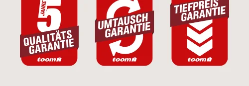 Drei rote Siegel für Qualitäts-, Umtausch- und Tiefpreis-Garantie.